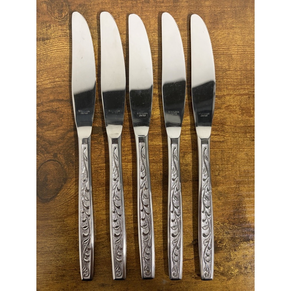 5 Dinner Knife Knives San Souci Stainless Utica Vine Scroll Glossy 108480 8 1/2"